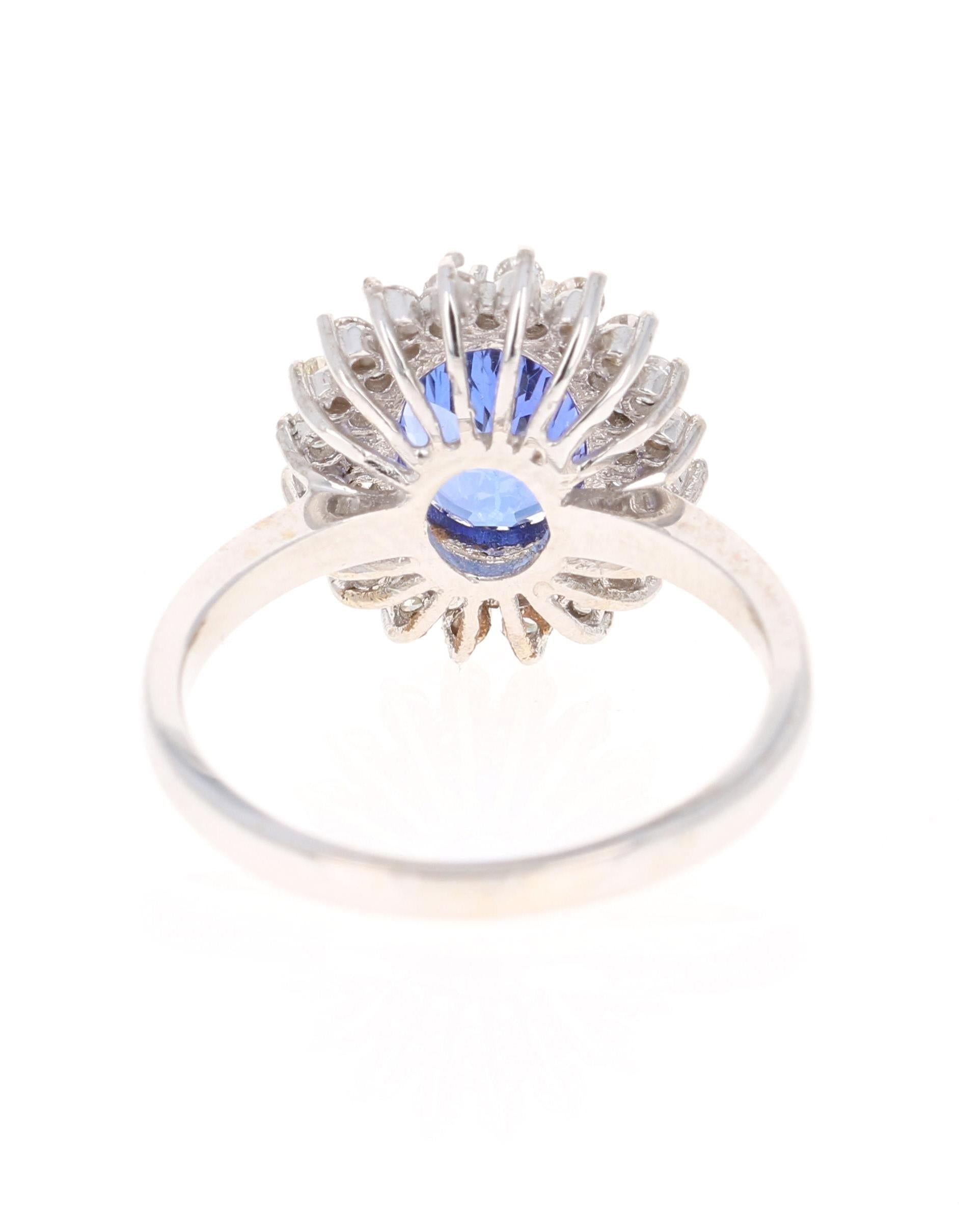 2.23 Carat Tanzanite Diamond 18 Karat White Gold Cocktail Ring