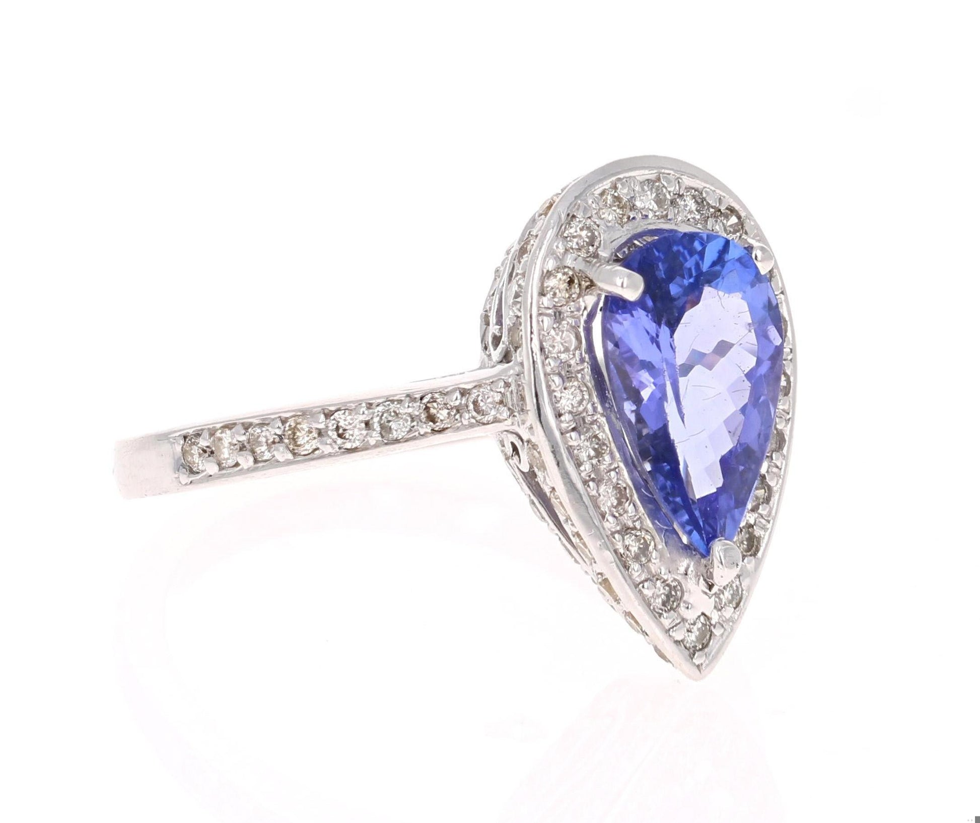 2.27 Carat Pear Cut Tanzanite Diamond Cocktail Ring 18 Karat White Gold