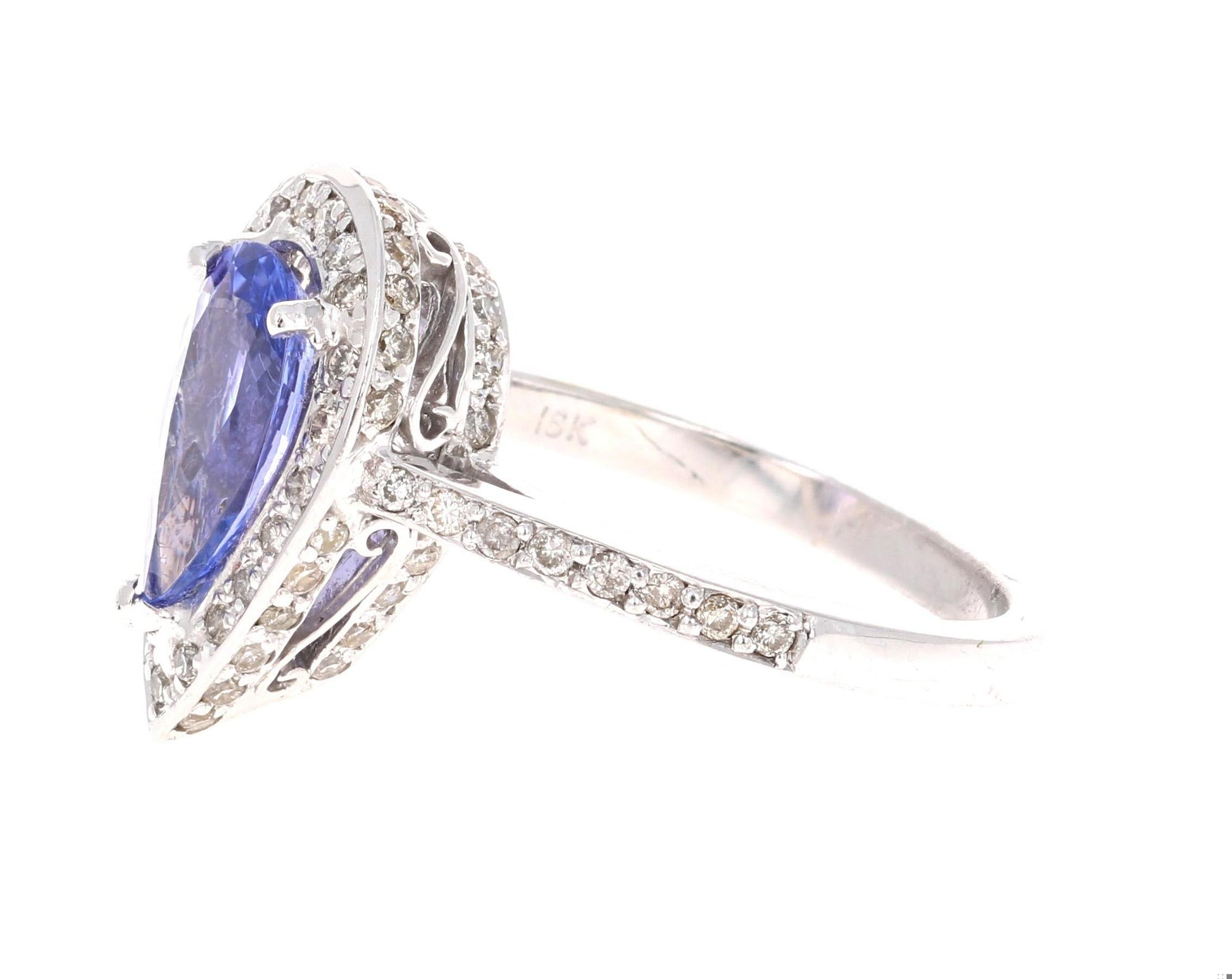 2.27 Carat Pear Cut Tanzanite Diamond Cocktail Ring 18 Karat White Gold
