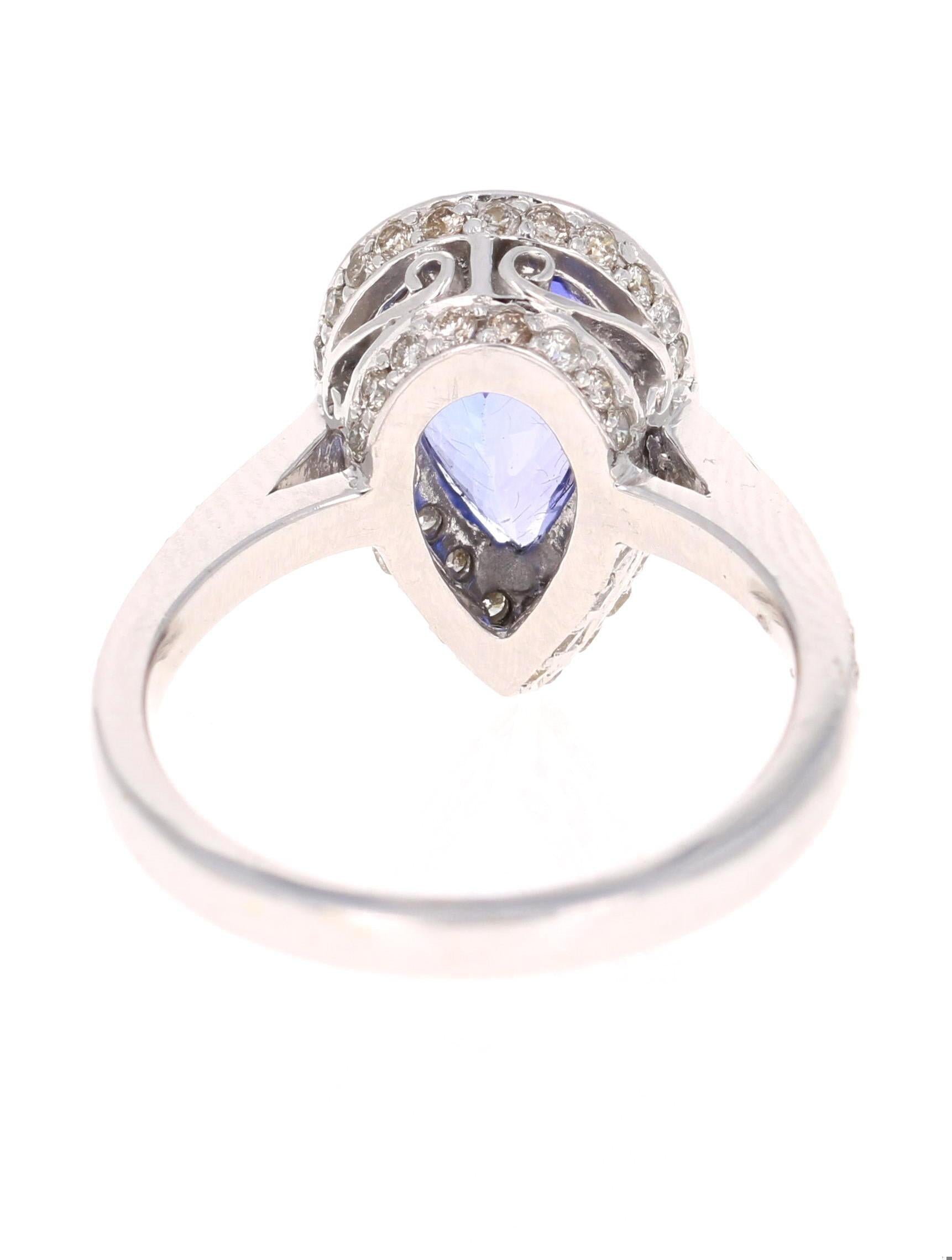 2.27 Carat Pear Cut Tanzanite Diamond Cocktail Ring 18 Karat White Gold