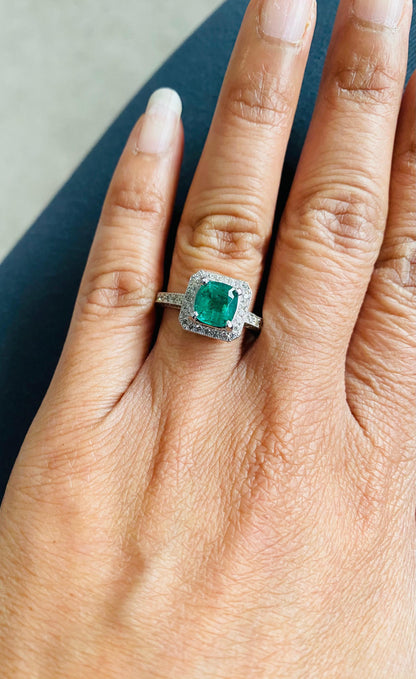 2.28 Carat Emerald Diamond 18 Karat White Gold Engagement Ring