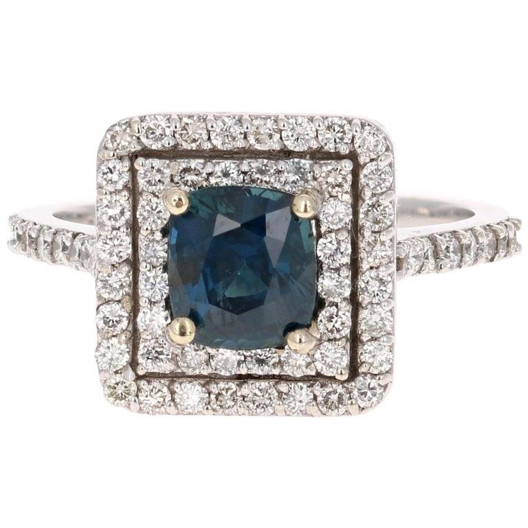 2.29 Carat Blue Sapphire Diamond Engagement Ring 14 Karat White Gold Ring
