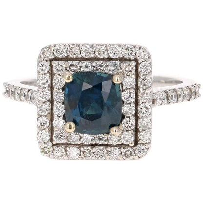 2.29 Carat Blue Sapphire Diamond Engagement Ring 14 Karat White Gold Ring