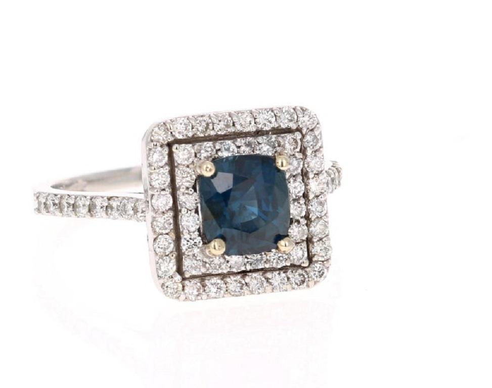 2.29 Carat Blue Sapphire Diamond Engagement Ring 14 Karat White Gold Ring