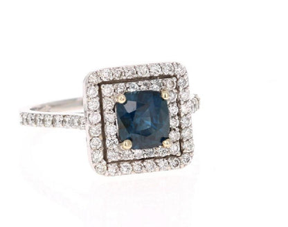 2.29 Carat Blue Sapphire Diamond Engagement Ring 14 Karat White Gold Ring