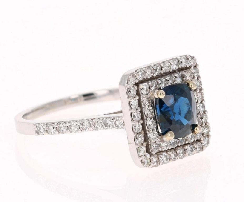 2.29 Carat Blue Sapphire Diamond Engagement Ring 14 Karat White Gold Ring