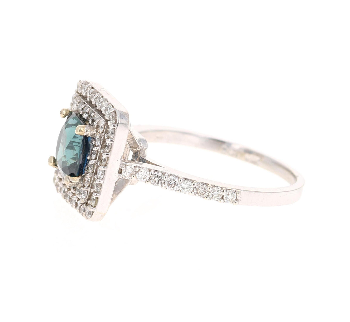 2.29 Carat Blue Sapphire Diamond Engagement Ring 14 Karat White Gold Ring