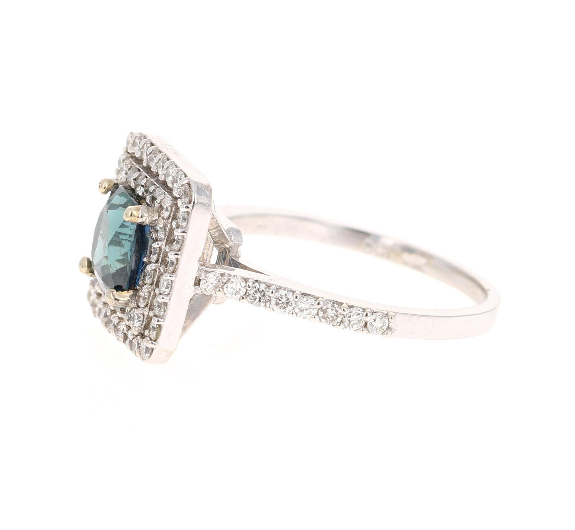 2.29 Carat Blue Sapphire Diamond Engagement Ring 14 Karat White Gold Ring