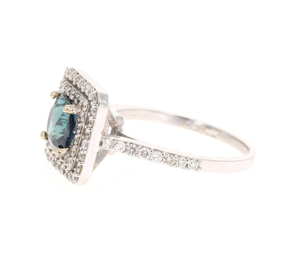 2.29 Carat Blue Sapphire Diamond Engagement Ring 14 Karat White Gold Ring