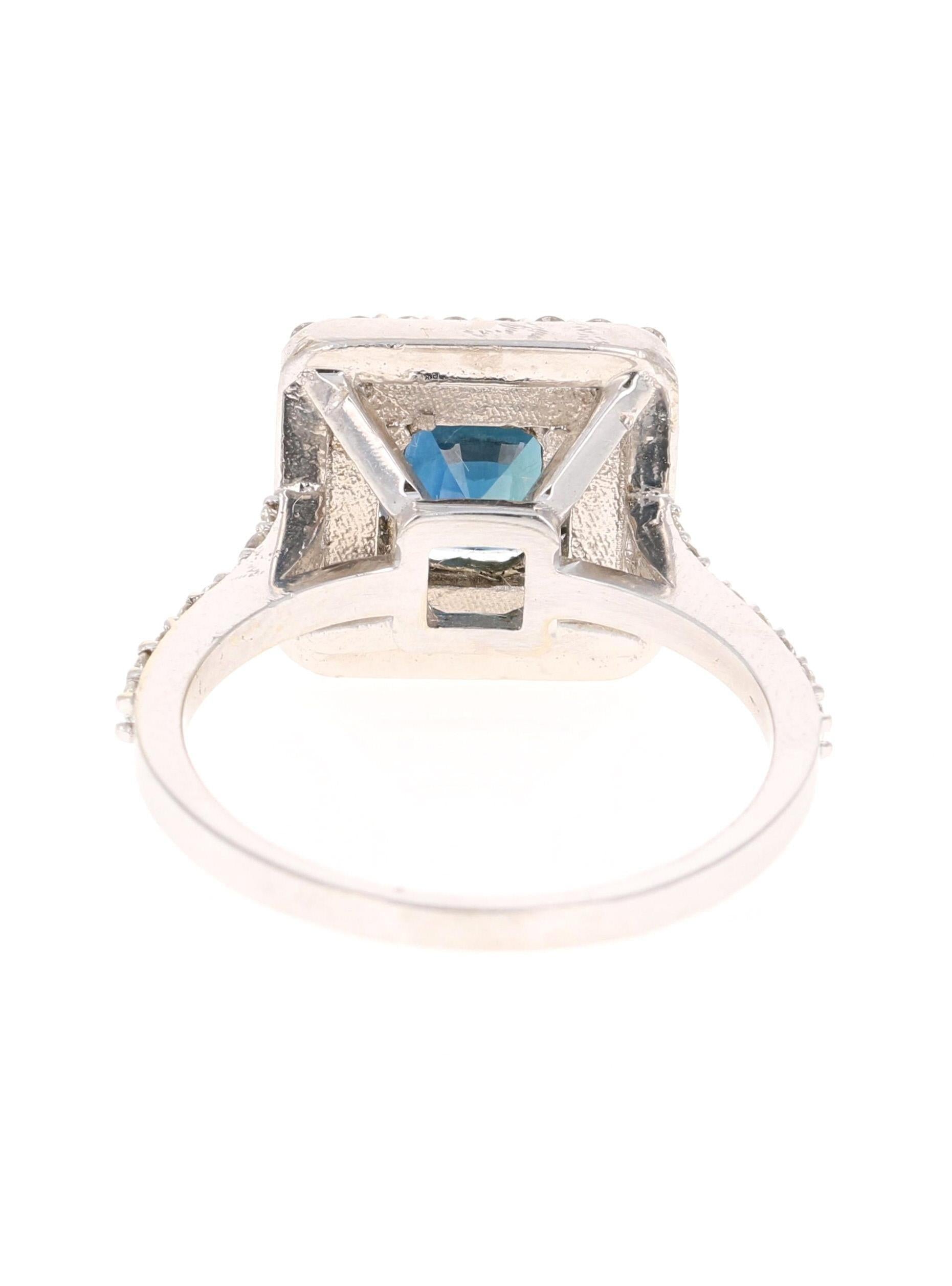 2.29 Carat Blue Sapphire Diamond Engagement Ring 14 Karat White Gold Ring