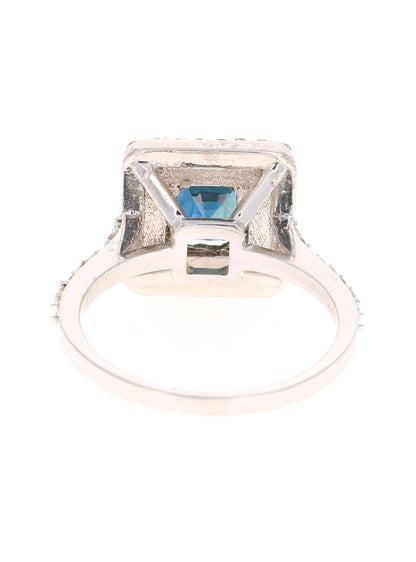 2.29 Carat Blue Sapphire Diamond Engagement Ring 14 Karat White Gold Ring