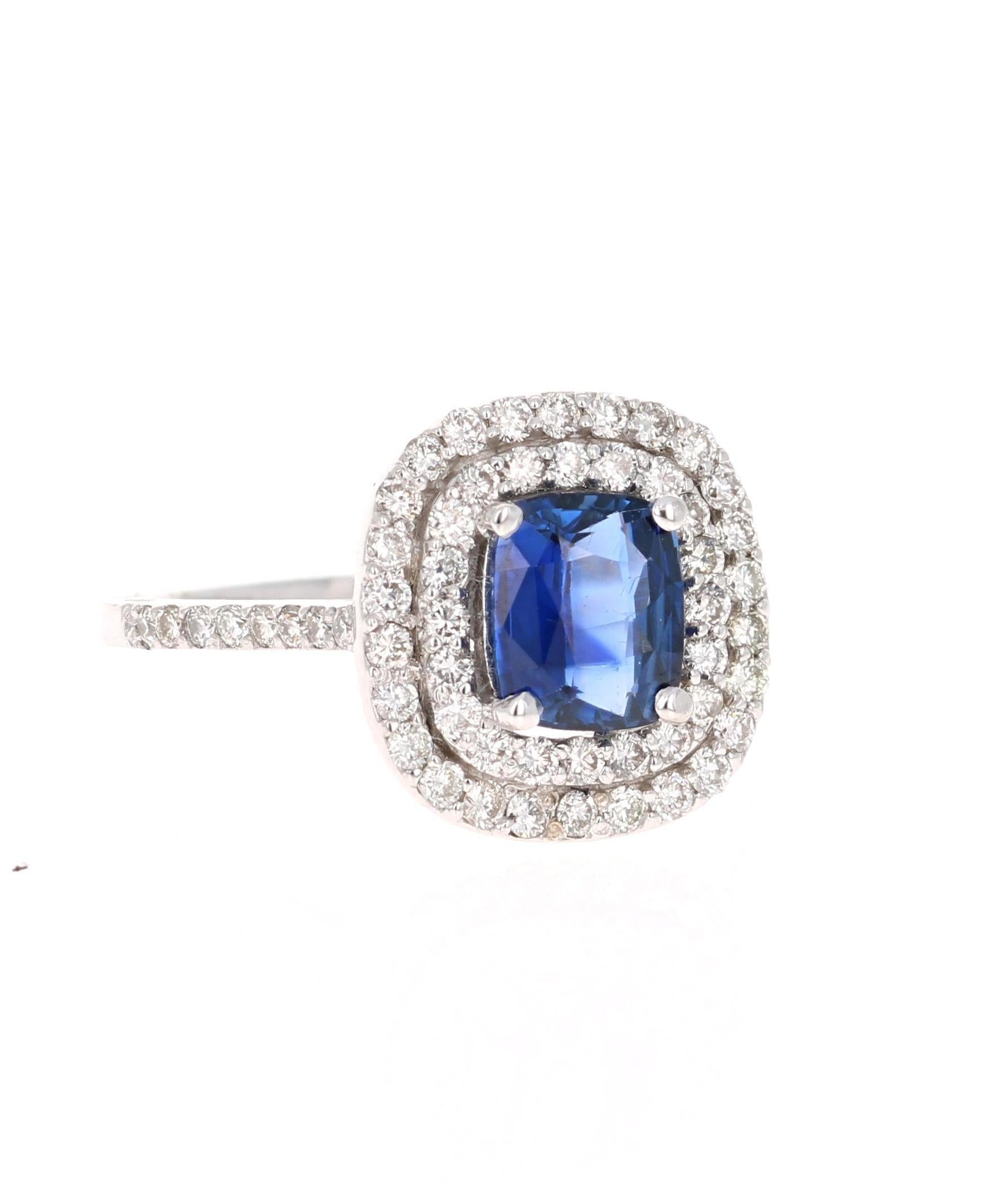 2.29 Carat Blue Sapphire Diamond Ring GIA Certified 14 Karat White Gold Ring