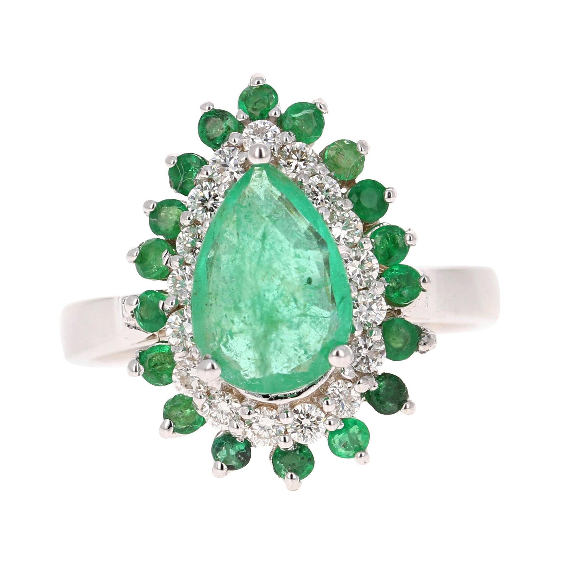 2.33 Carat Pear Cut Emerald Diamond 18 Karat White Gold Engagement Ring