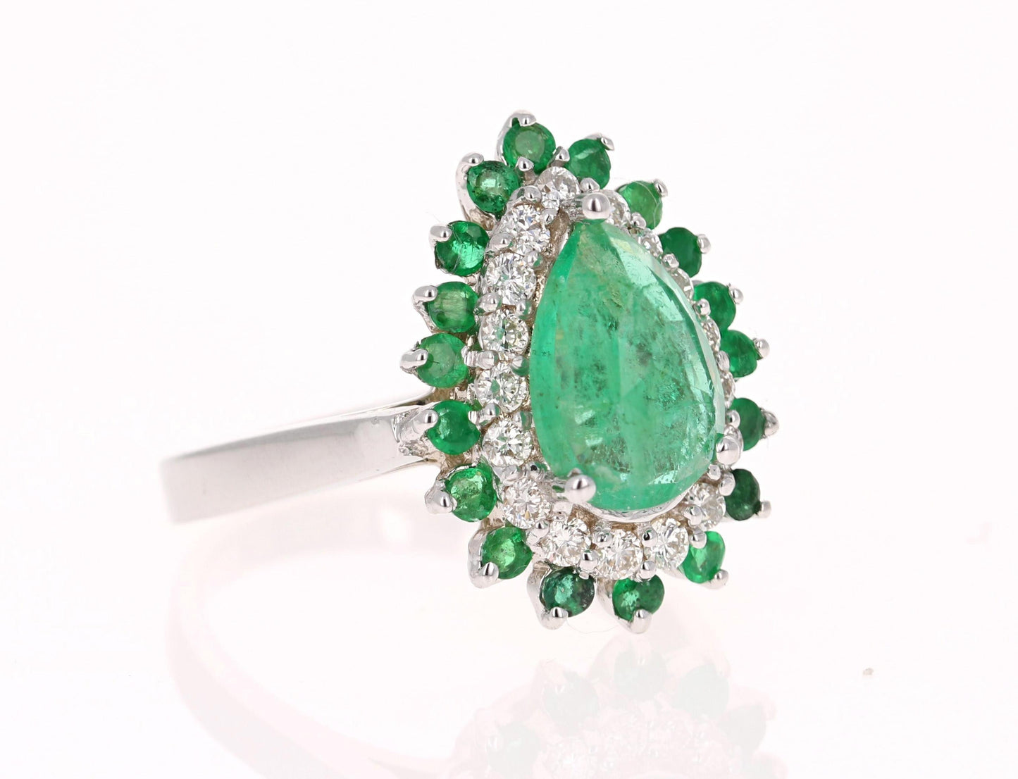 2.33 Carat Pear Cut Emerald Diamond 18 Karat White Gold Engagement Ring