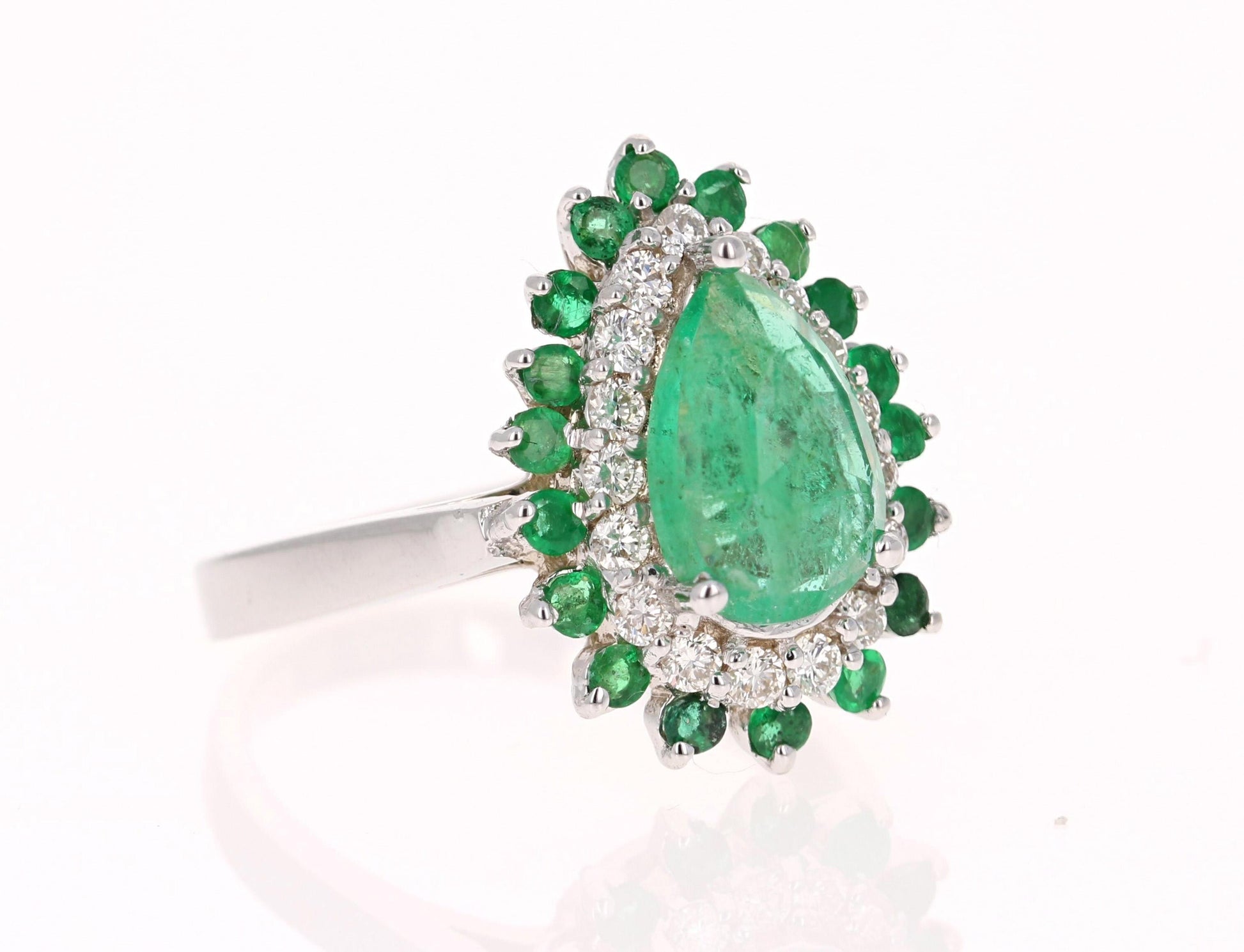 2.33 Carat Pear Cut Emerald Diamond 18 Karat White Gold Engagement Ring