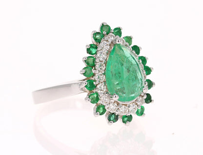 2.33 Carat Pear Cut Emerald Diamond 18 Karat White Gold Engagement Ring
