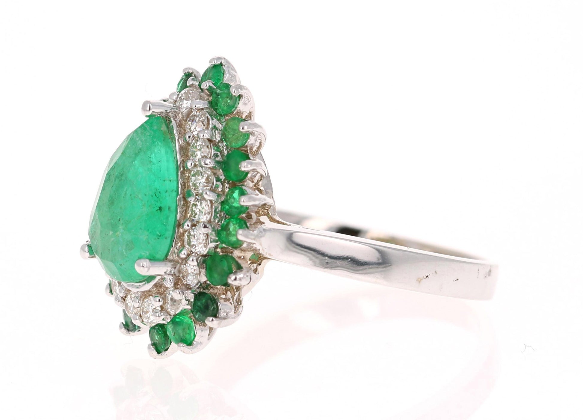 2.33 Carat Pear Cut Emerald Diamond 18 Karat White Gold Engagement Ring