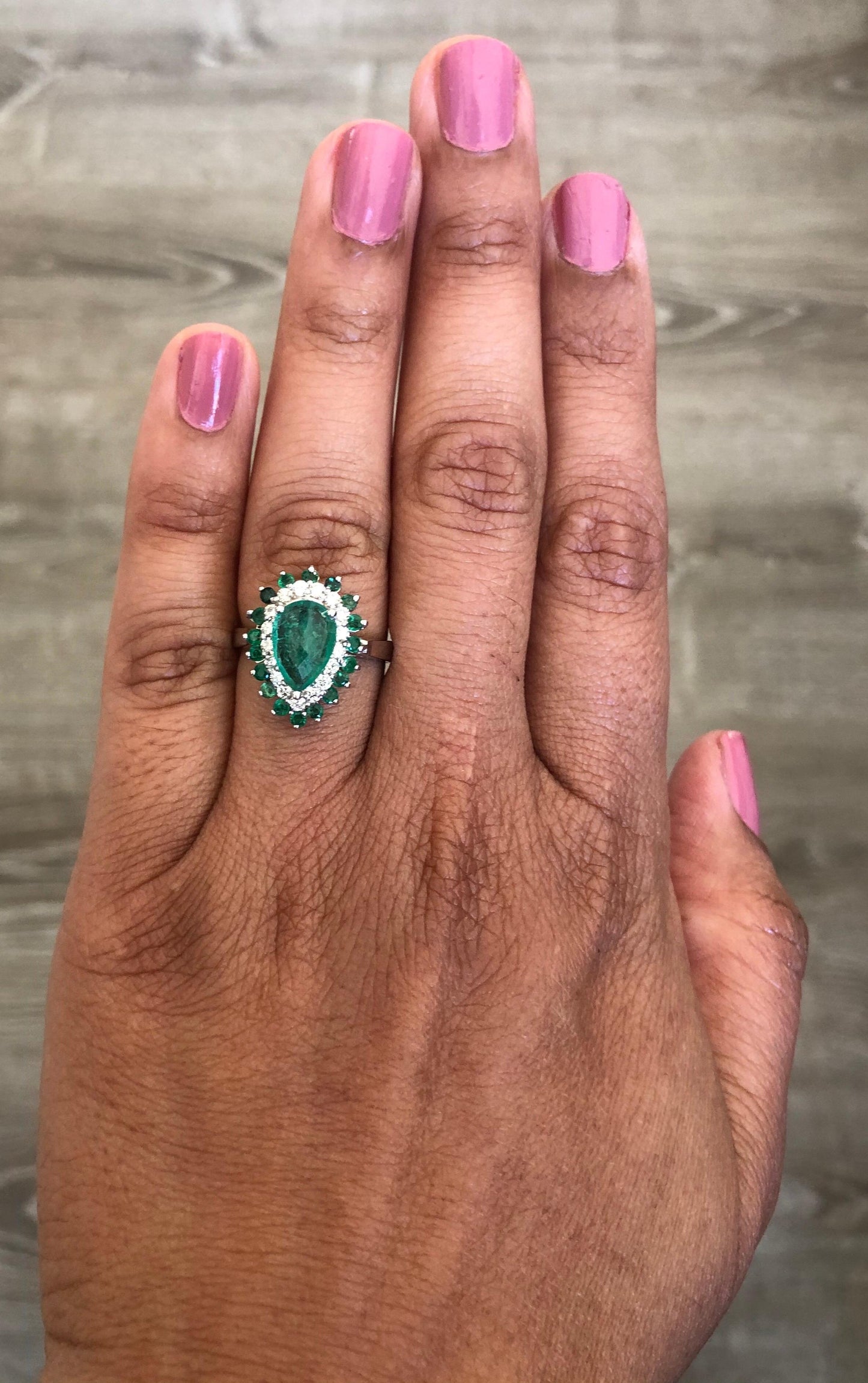 2.33 Carat Pear Cut Emerald Diamond 18 Karat White Gold Engagement Ring