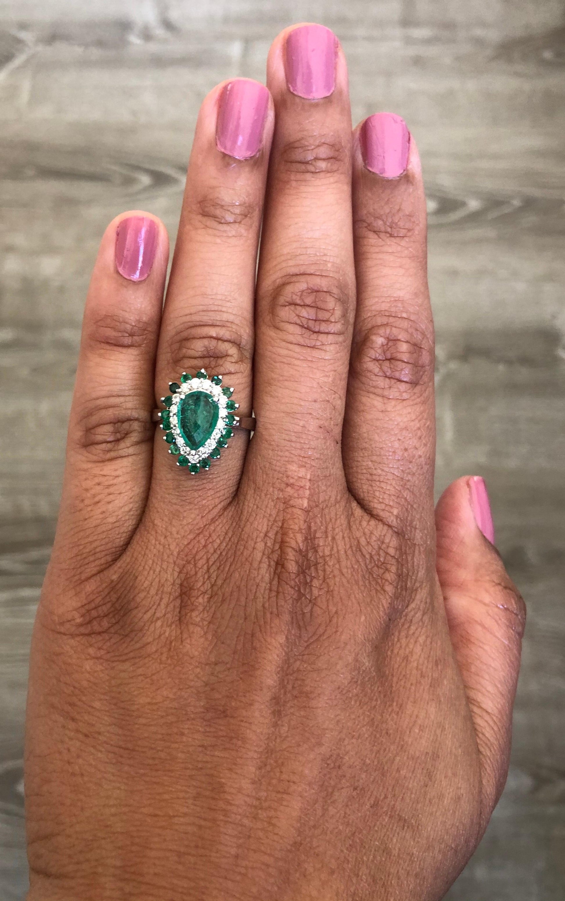 2.33 Carat Pear Cut Emerald Diamond 18 Karat White Gold Engagement Ring
