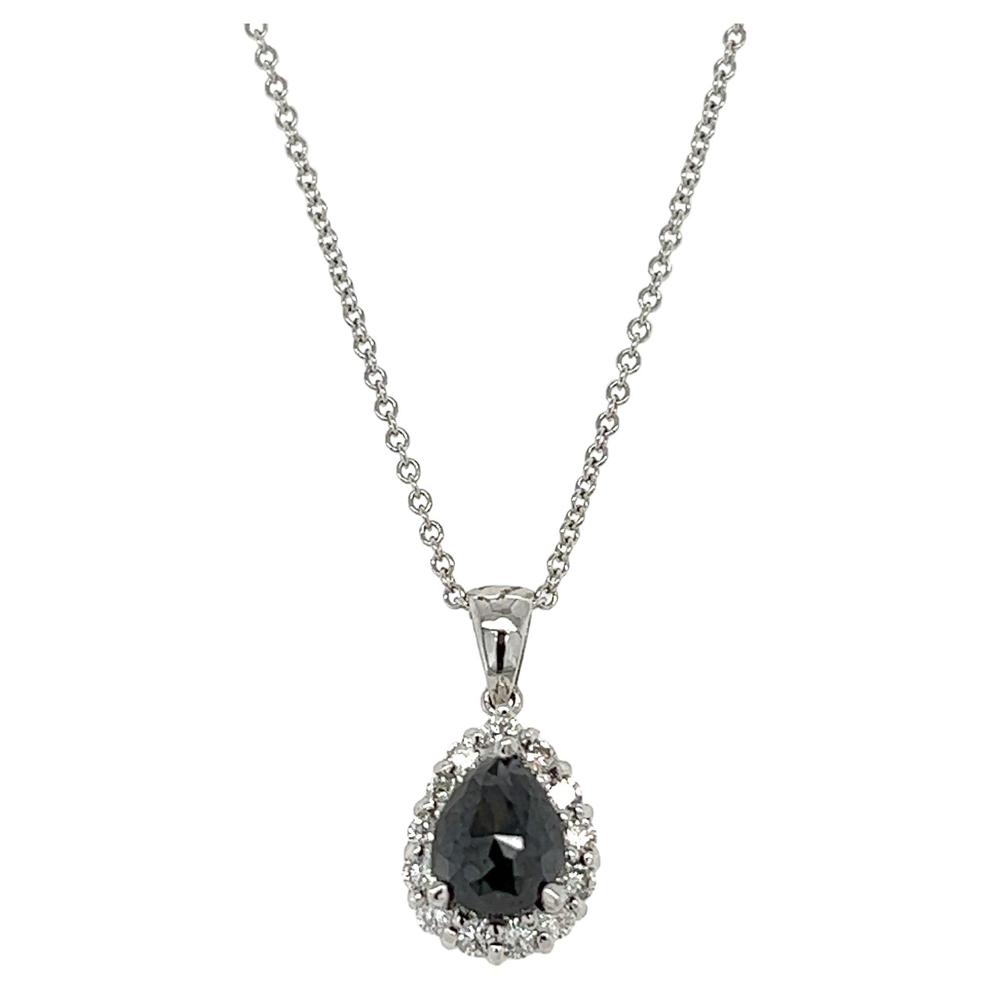 2.34 Carat Black Diamond White Diamond White Gold Chain Pendant