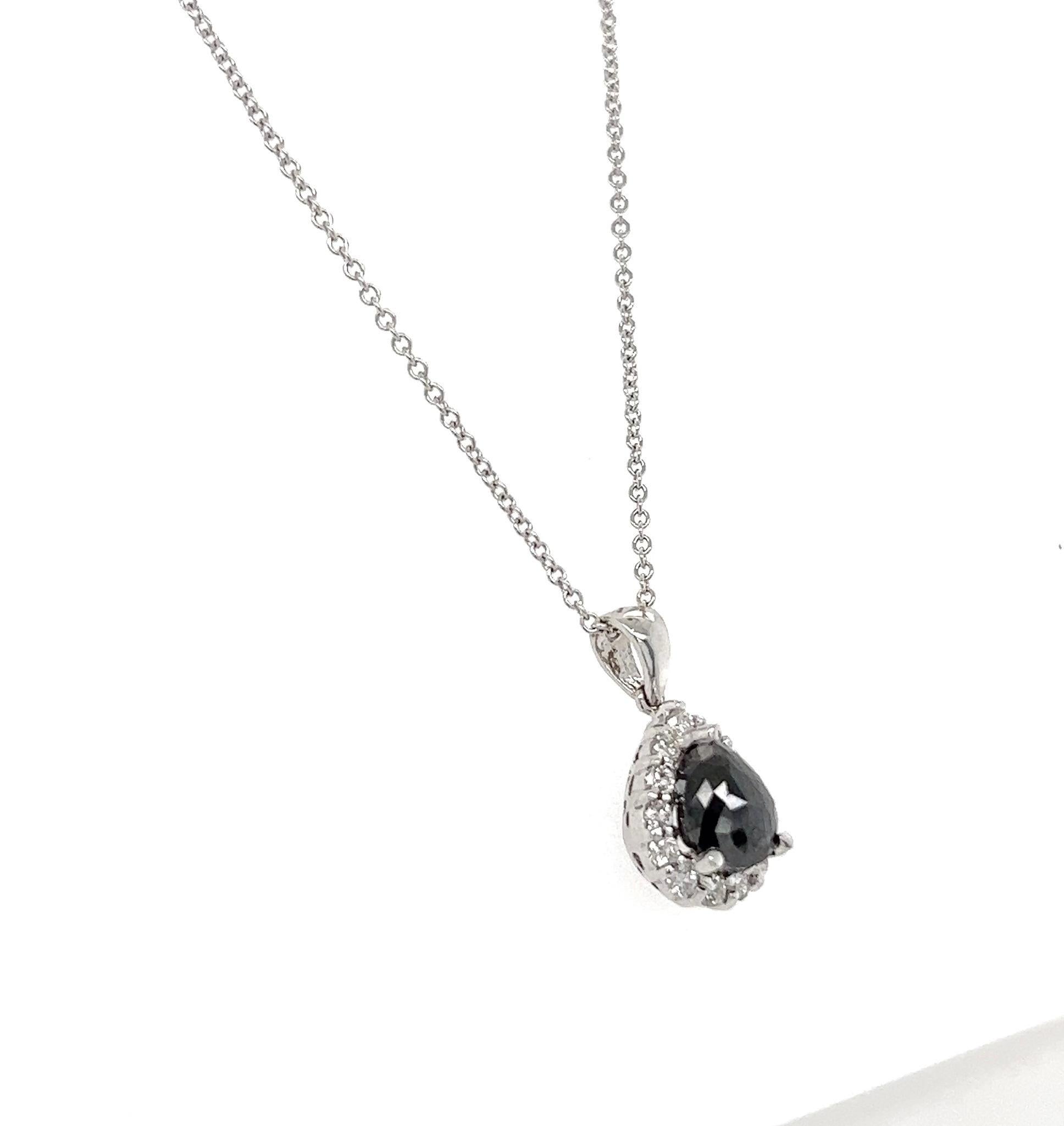 2.34 Carat Black Diamond White Diamond White Gold Chain Pendant