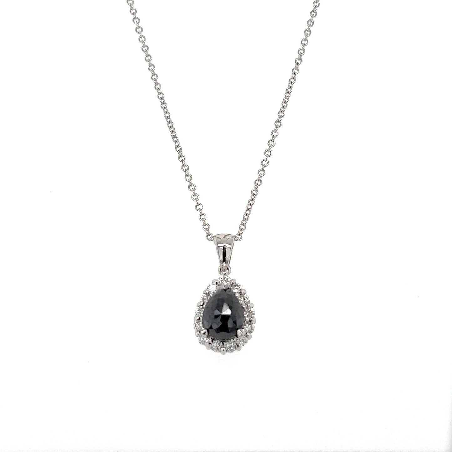 2.34 Carat Black Diamond White Diamond White Gold Chain Pendant