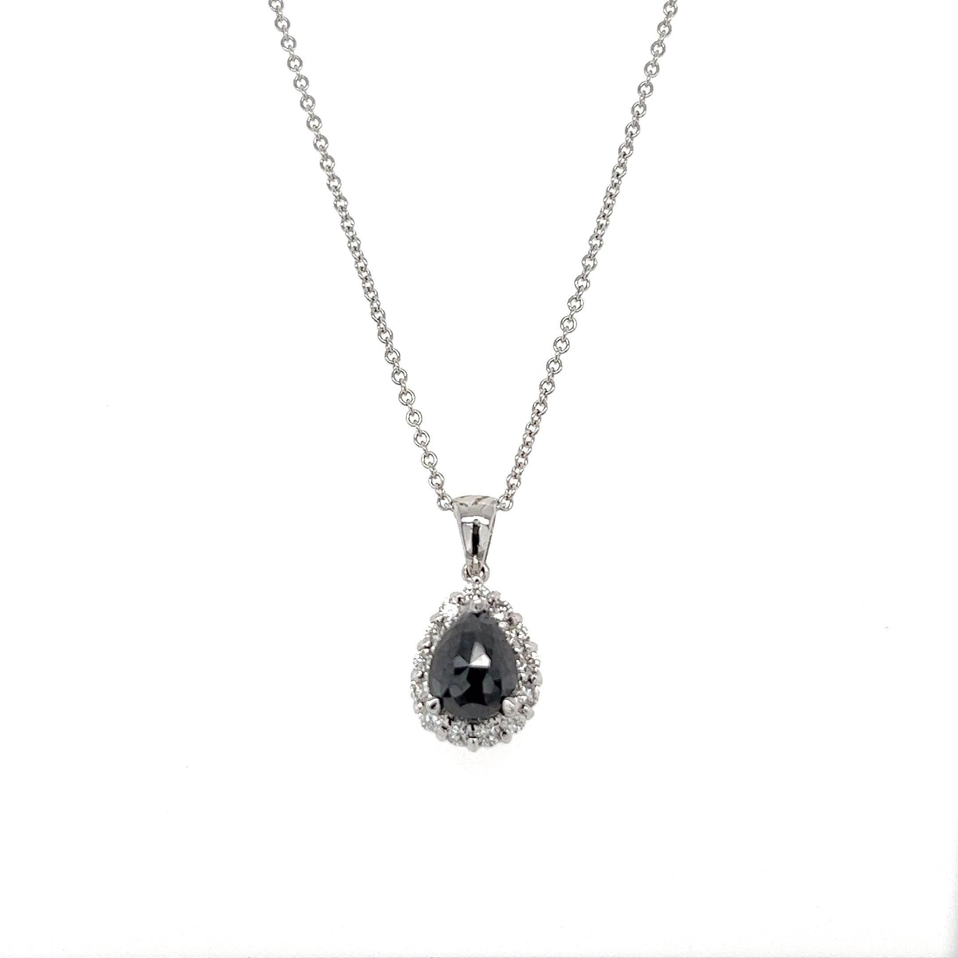 2.34 Carat Black Diamond White Diamond White Gold Chain Pendant