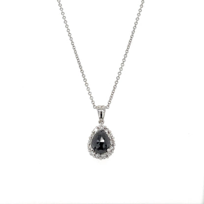 2.34 Carat Black Diamond White Diamond White Gold Chain Pendant
