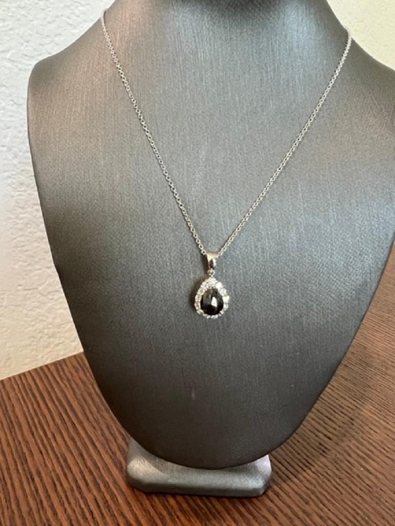2.34 Carat Black Diamond White Diamond White Gold Chain Pendant