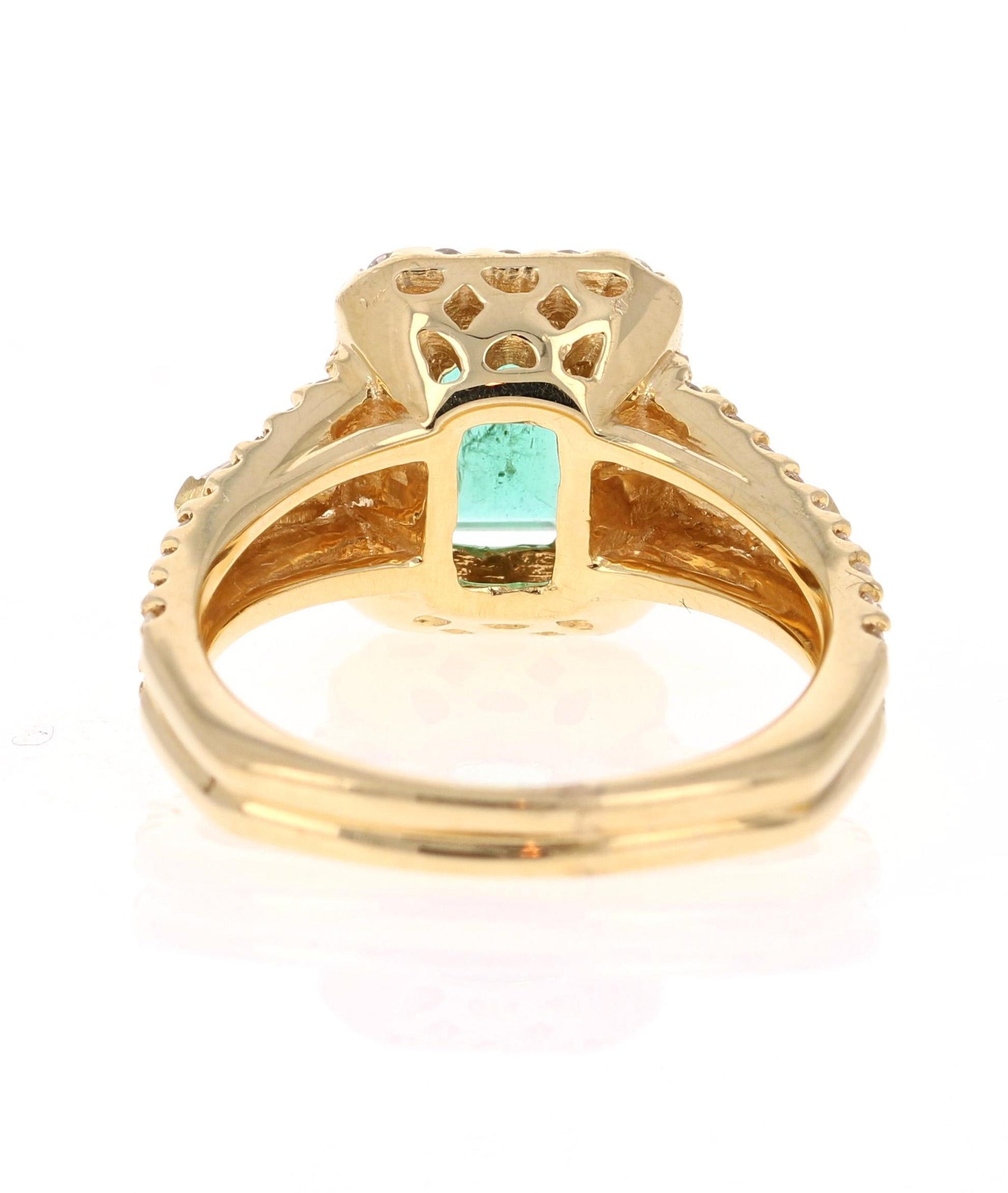 GIA Certified 2.36 Carat Emerald Diamond 18 Karat Yellow Gold Engagement Ring