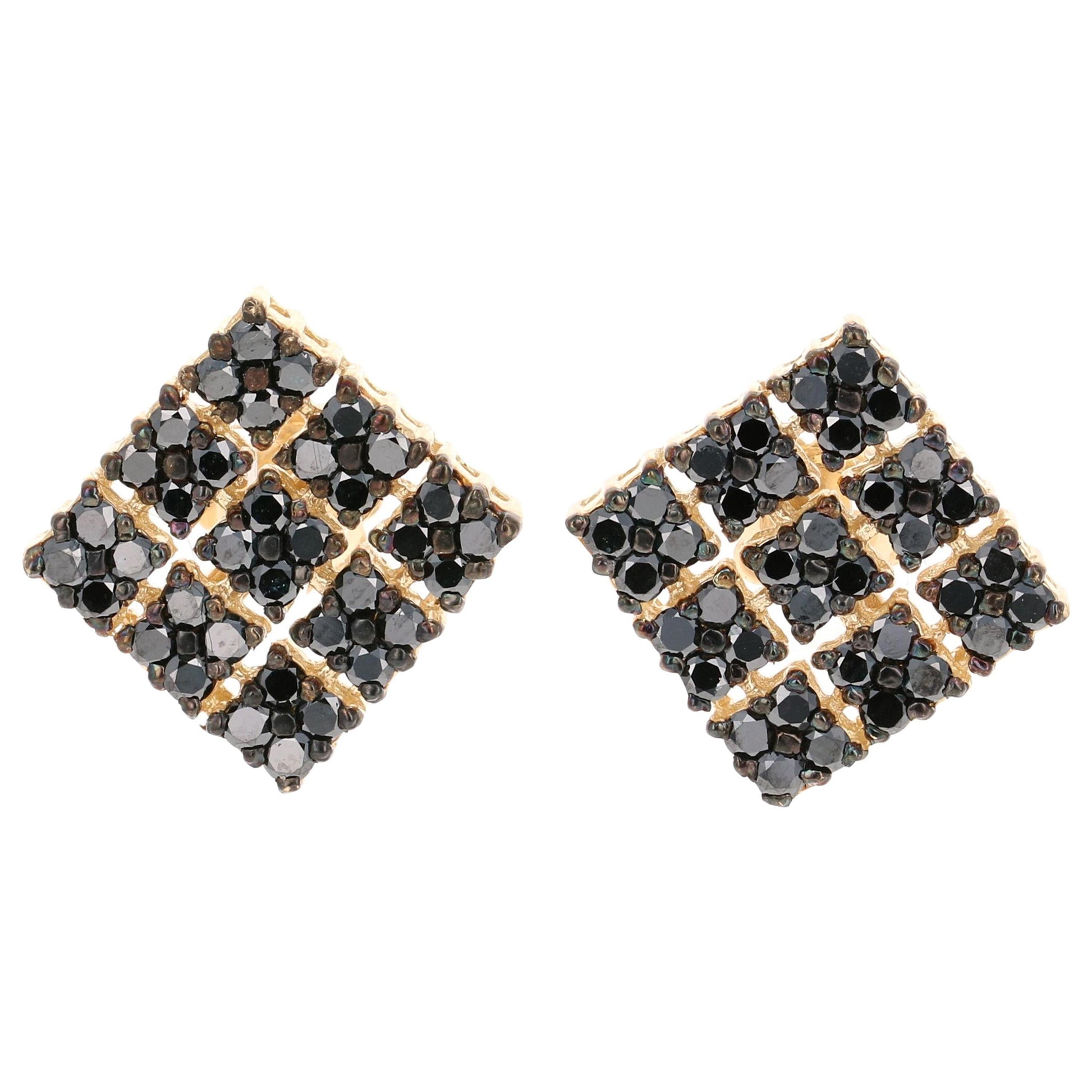 2.38 Carat Black Diamond 14 Karat Yellow Gold Earrings