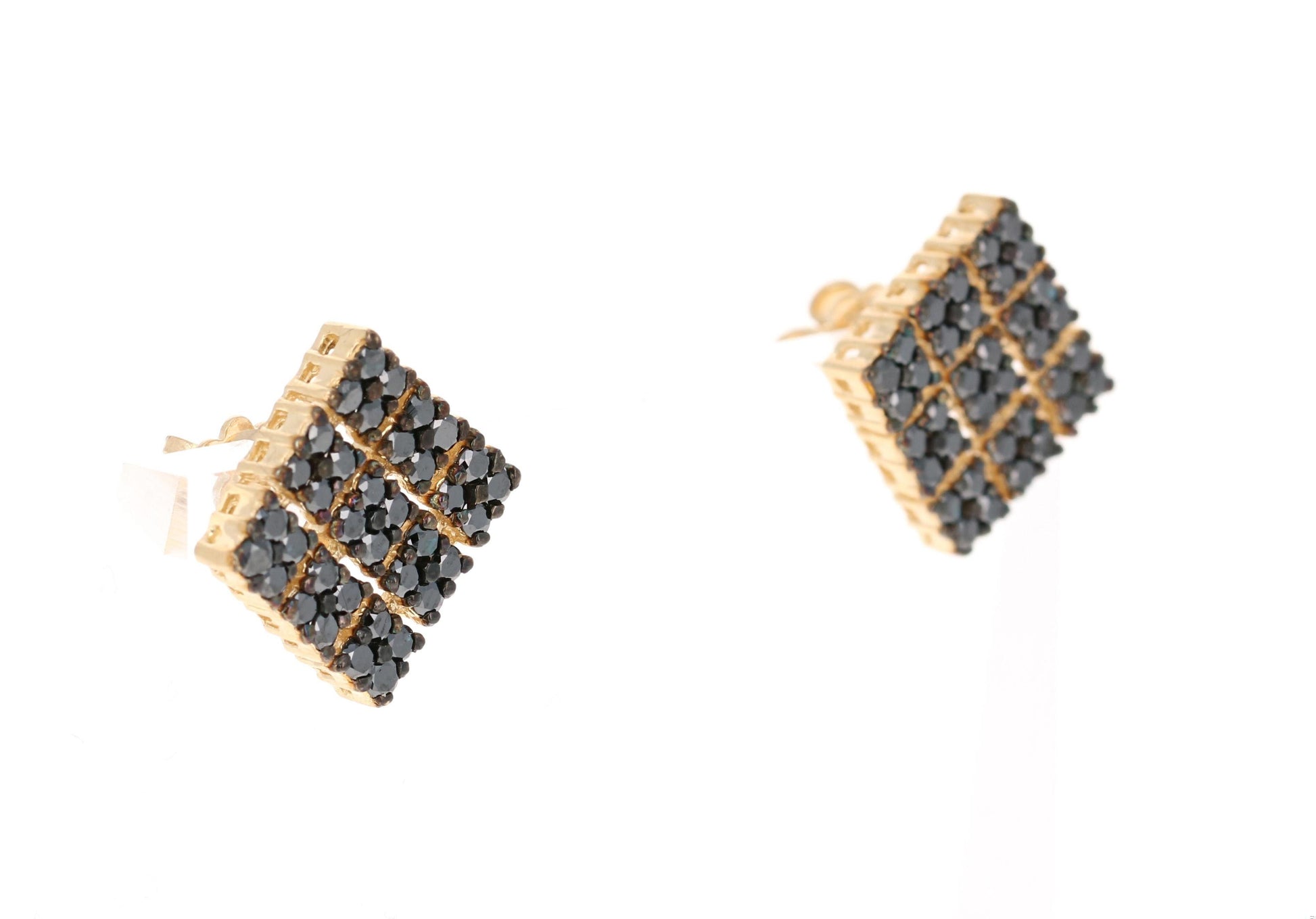 2.38 Carat Black Diamond 14 Karat Yellow Gold Earrings