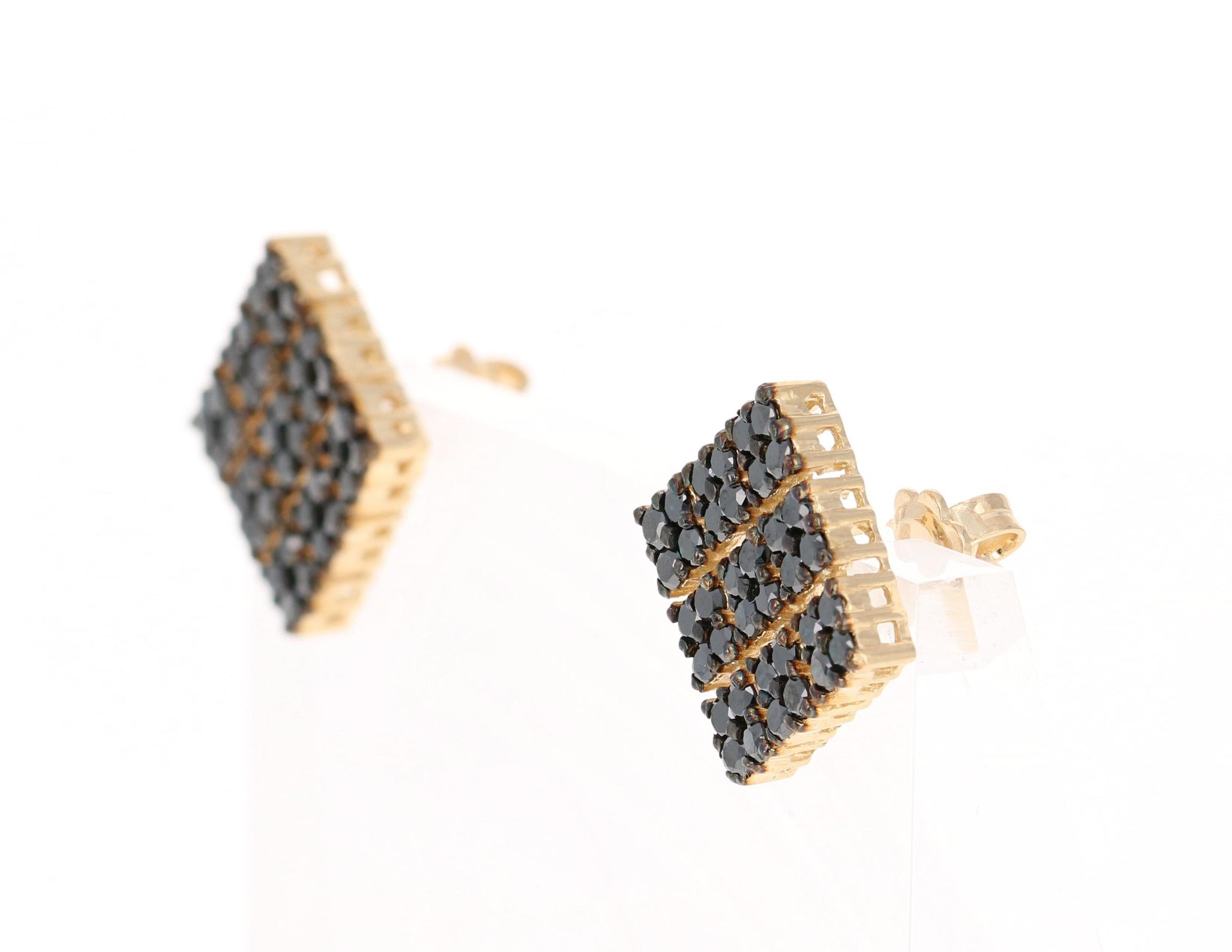 2.38 Carat Black Diamond 14 Karat Yellow Gold Earrings