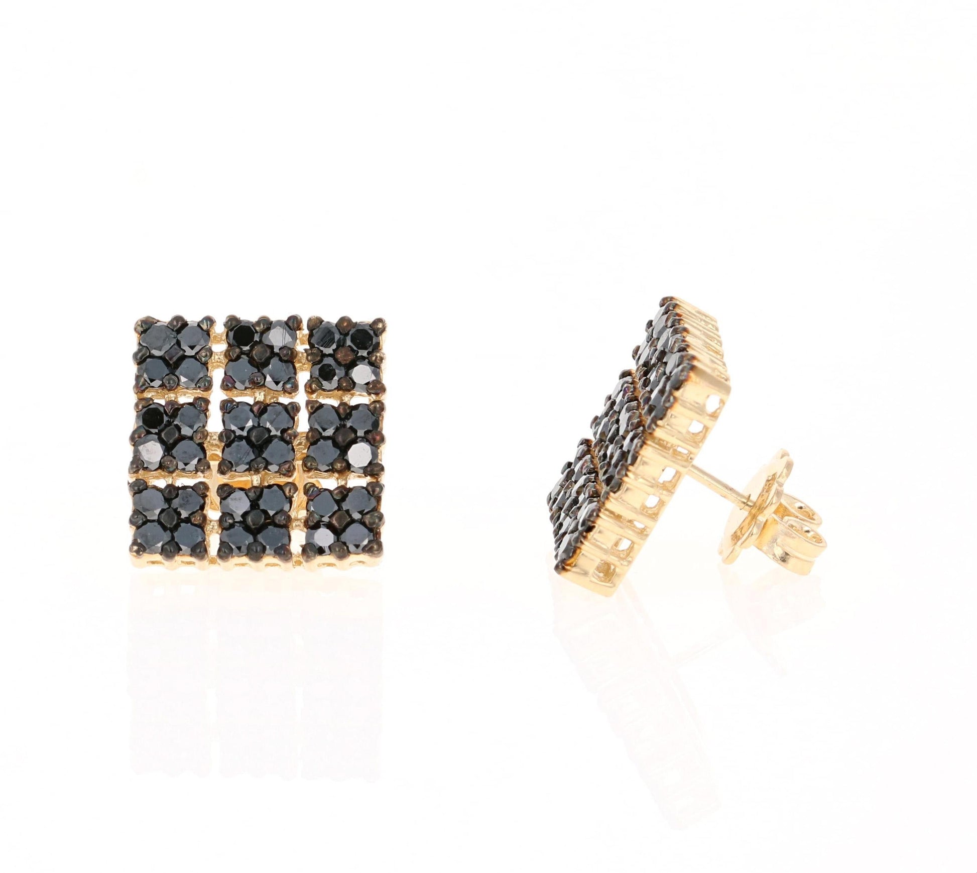 2.38 Carat Black Diamond 14 Karat Yellow Gold Earrings