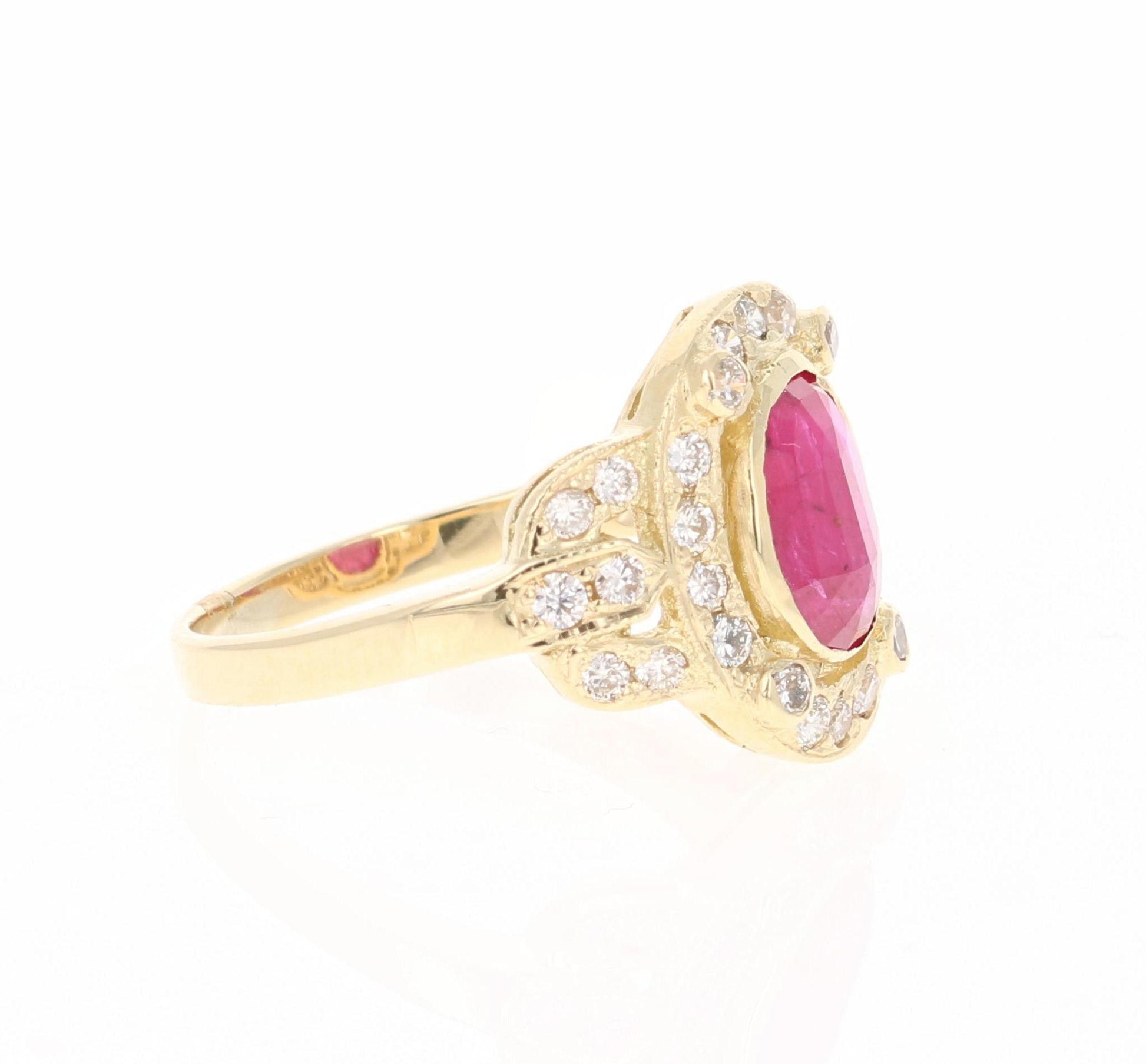 2.39 Carat Ruby Diamond 14 Karat Yellow Gold Ring