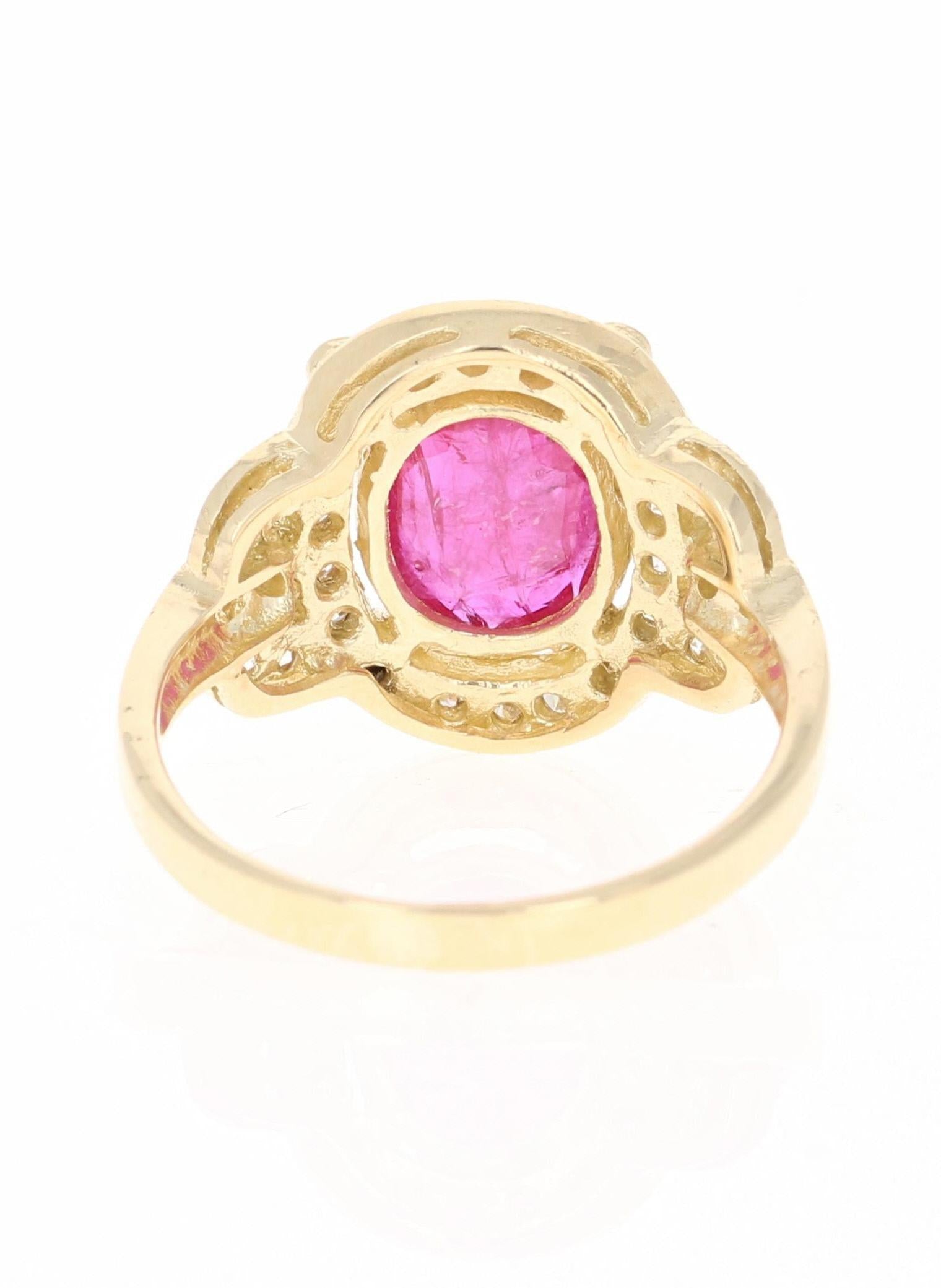 2.39 Carat Ruby Diamond 14 Karat Yellow Gold Ring