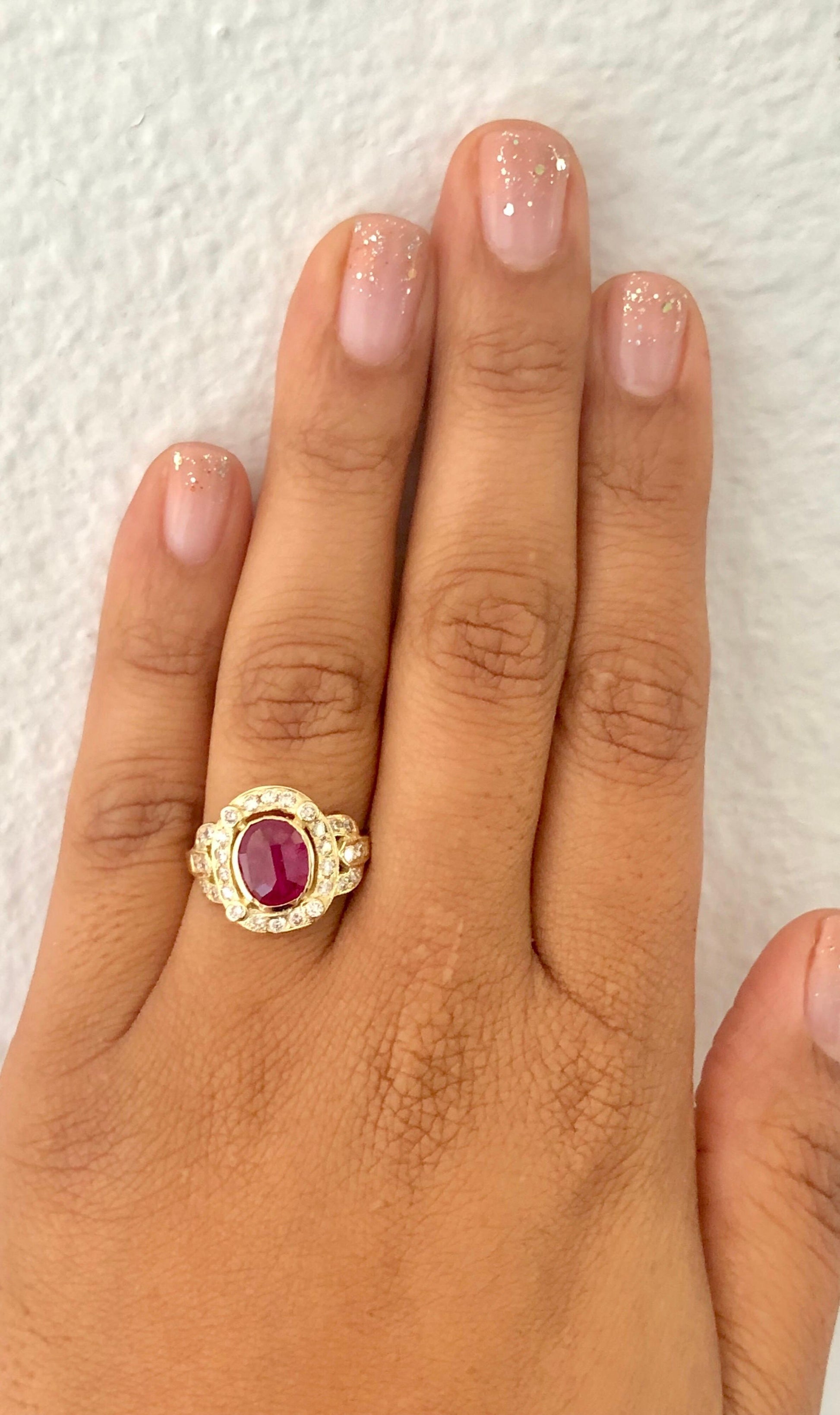 2.39 Carat Ruby Diamond 14 Karat Yellow Gold Ring