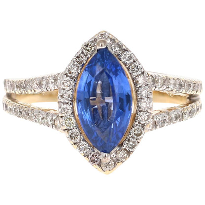 2.40 Carat Tanzanite Diamond 14 Karat Yellow Gold Bridal Ring
