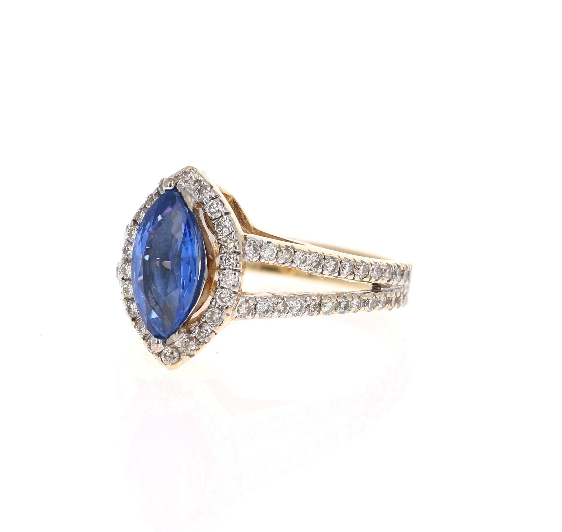 2.40 Carat Tanzanite Diamond 14 Karat Yellow Gold Bridal Ring