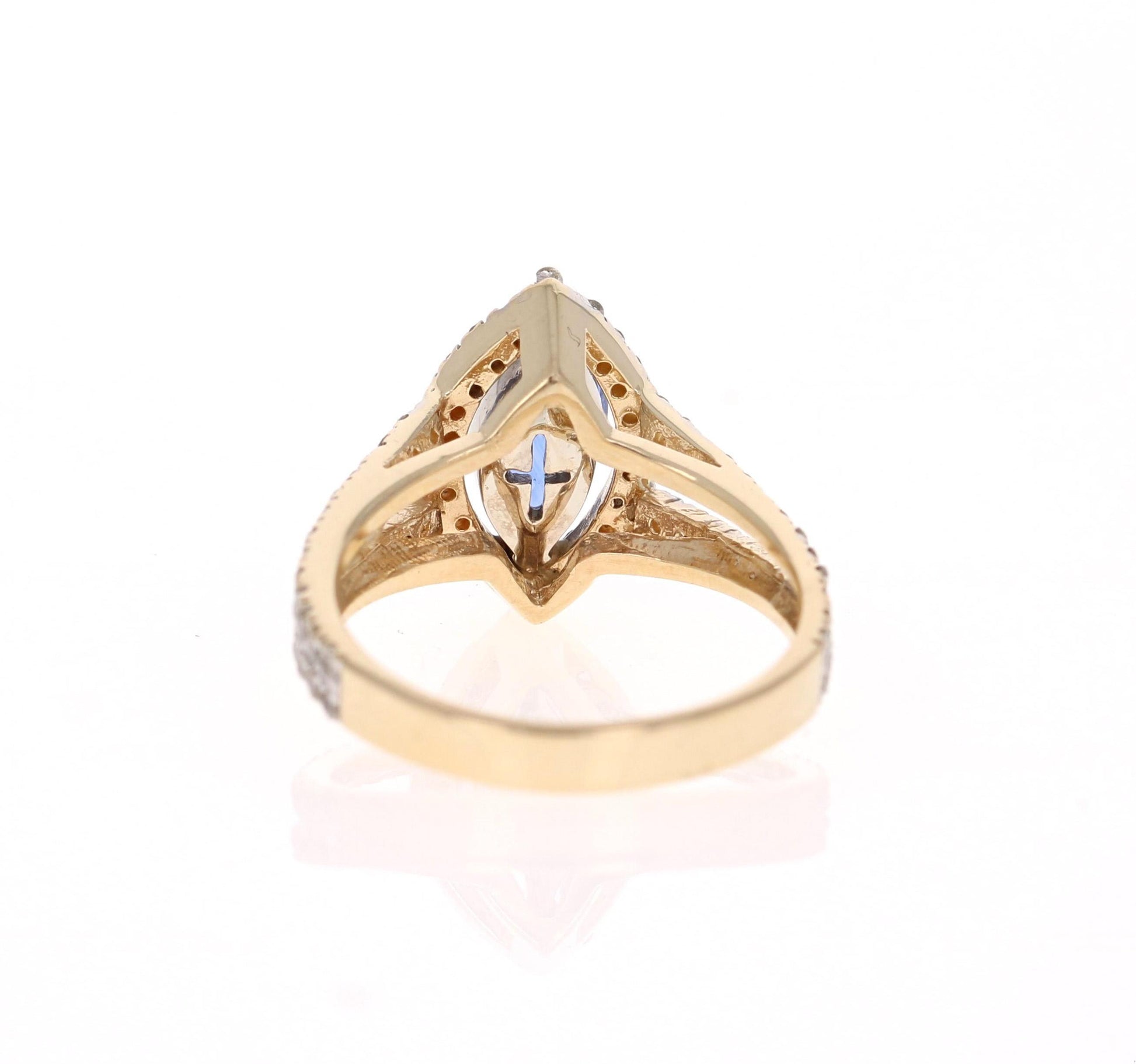 2.40 Carat Tanzanite Diamond 14 Karat Yellow Gold Bridal Ring