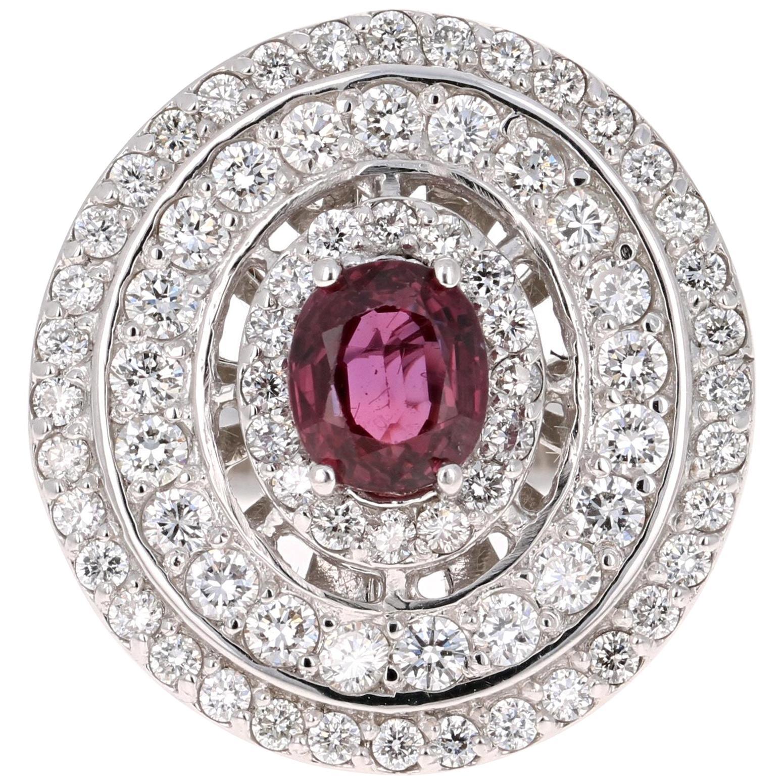 2.41 Carat Ruby Diamond White Gold Cocktail Ring