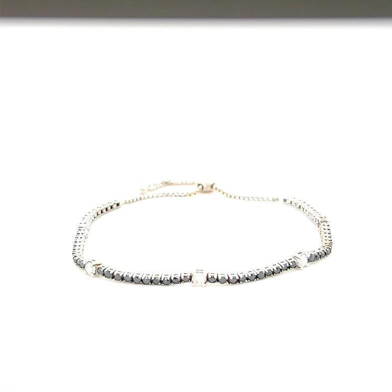 2.42 Carat Black Diamond White Diamond 14 Karat White Gold Bracelet