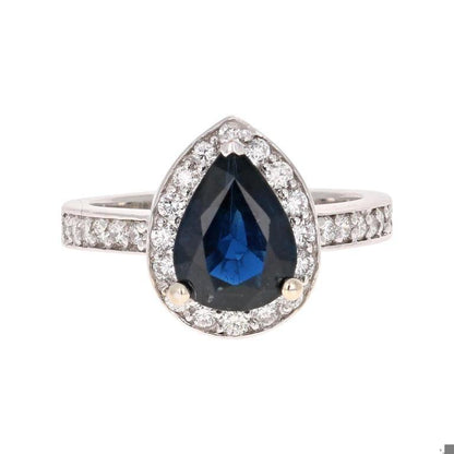 2.44 Carat Blue Sapphire Diamond 18 Karat White Gold Engagement Ring