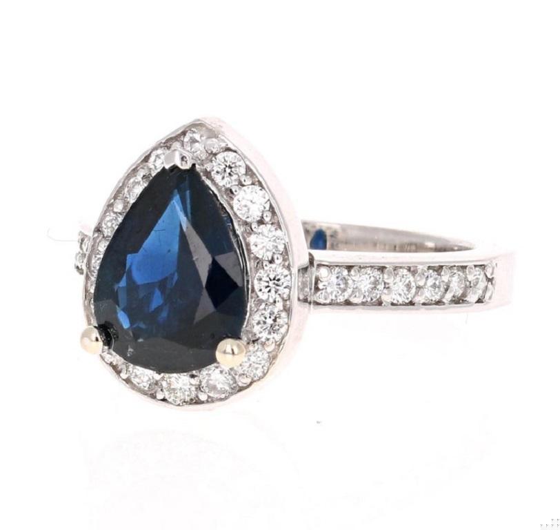 2.44 Carat Blue Sapphire Diamond 18 Karat White Gold Engagement Ring