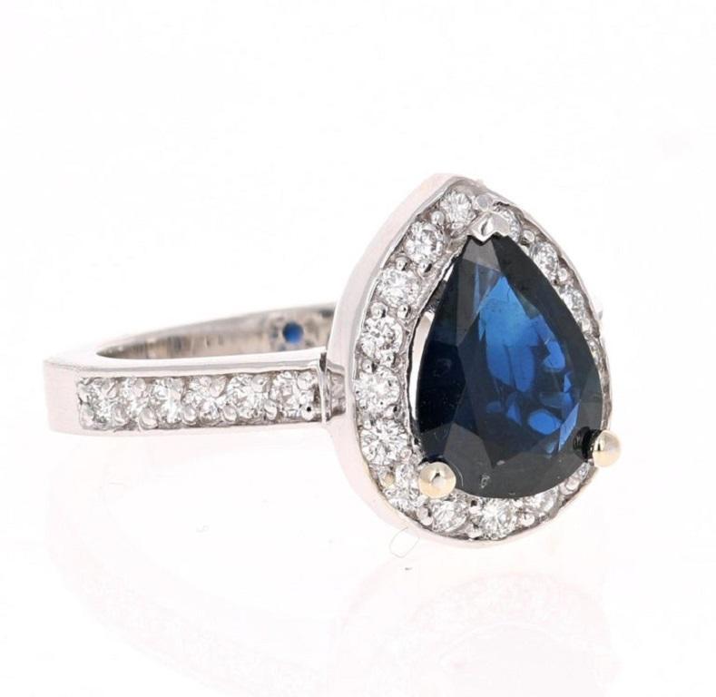 2.44 Carat Blue Sapphire Diamond 18 Karat White Gold Engagement Ring