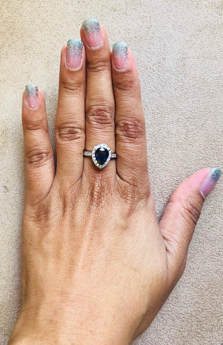 2.44 Carat Blue Sapphire Diamond 18 Karat White Gold Engagement Ring