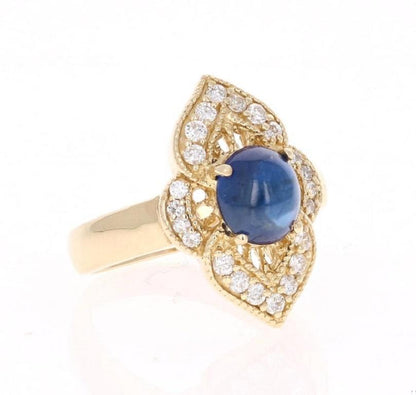 2.46 Carat Sapphire Diamond 14 Karat Yellow Gold Diamond Ring