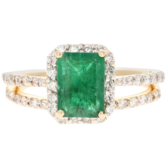 2.47 Carat Emerald Diamond Yellow Gold Engagement Ring with Band