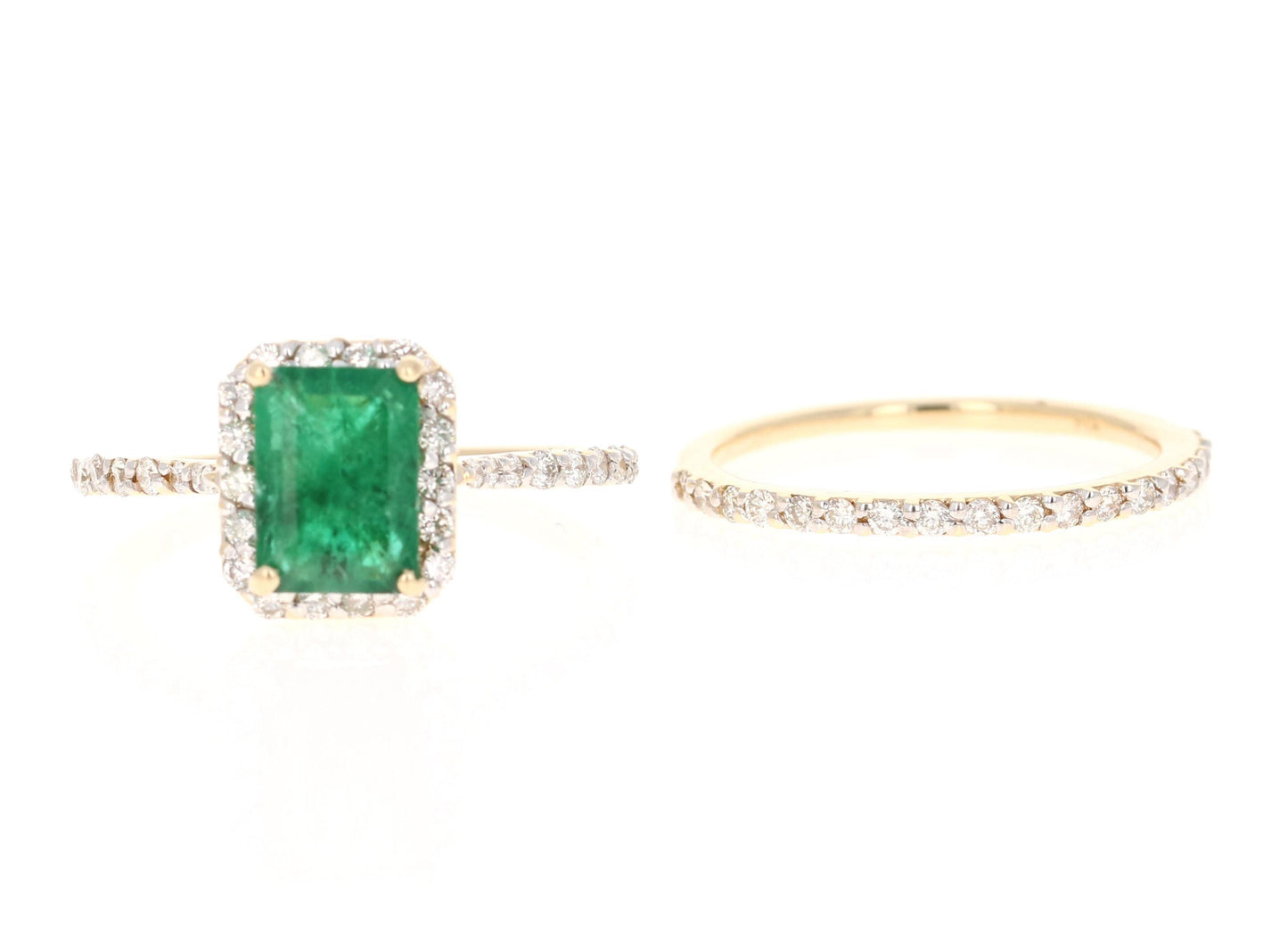 2.47 Carat Emerald Diamond Yellow Gold Engagement Ring with Band