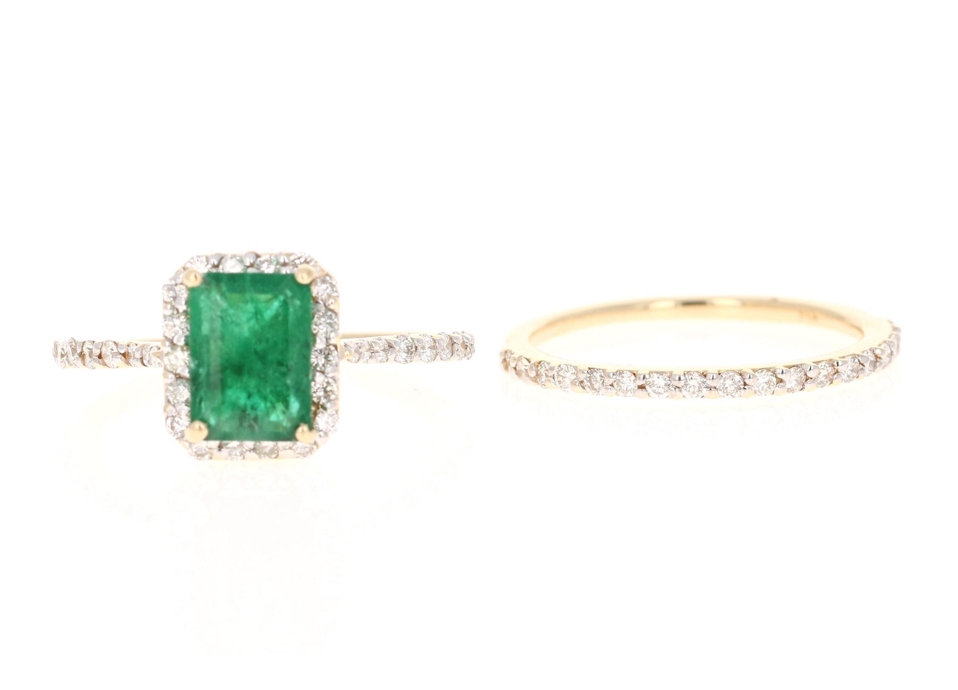 2.47 Carat Emerald Diamond Yellow Gold Engagement Ring with Band